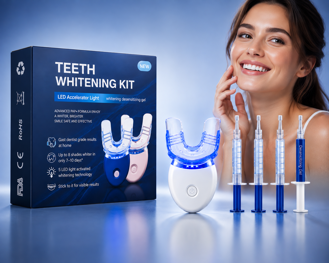 Teeth Whitening Kit with Blue Light Therapy and Gel